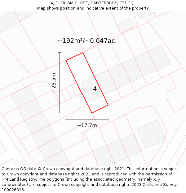 4, DURHAM CLOSE, CANTERBURY, CT1 3QL: Plot and title map