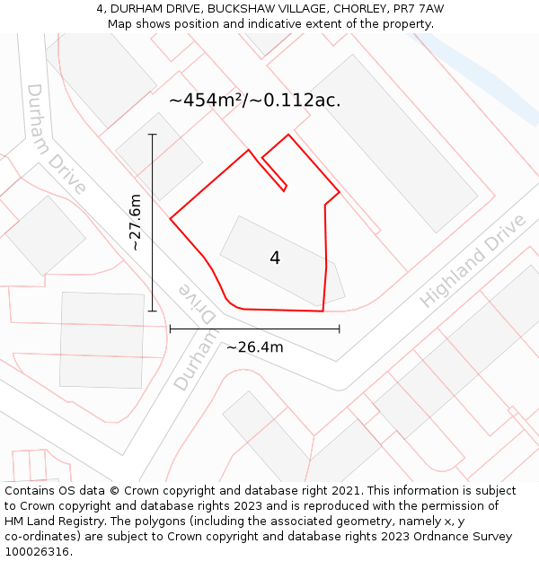 4, DURHAM DRIVE, BUCKSHAW VILLAGE, CHORLEY, PR7 7AW: Plot and title map