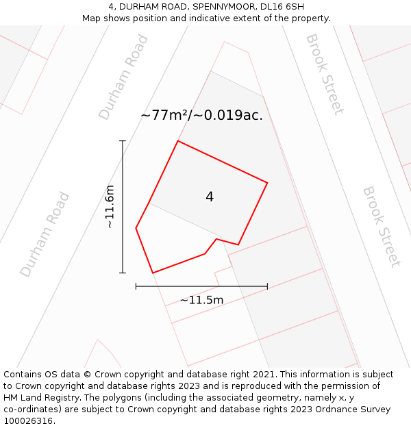 4, DURHAM ROAD, SPENNYMOOR, DL16 6SH: Plot and title map
