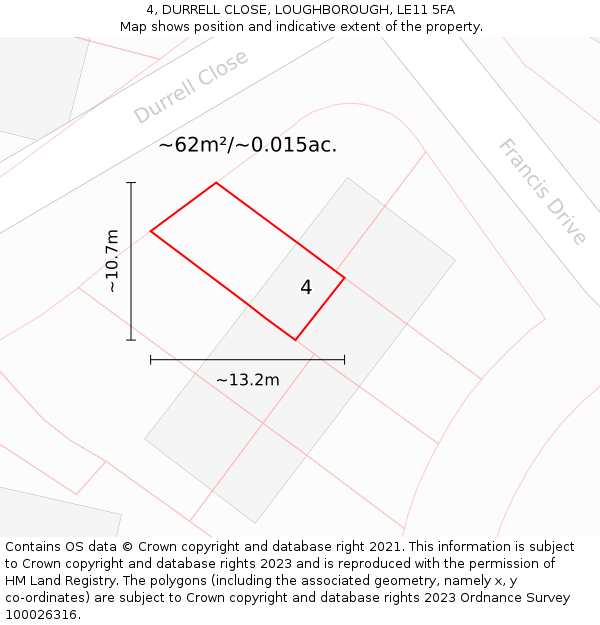 4, DURRELL CLOSE, LOUGHBOROUGH, LE11 5FA: Plot and title map