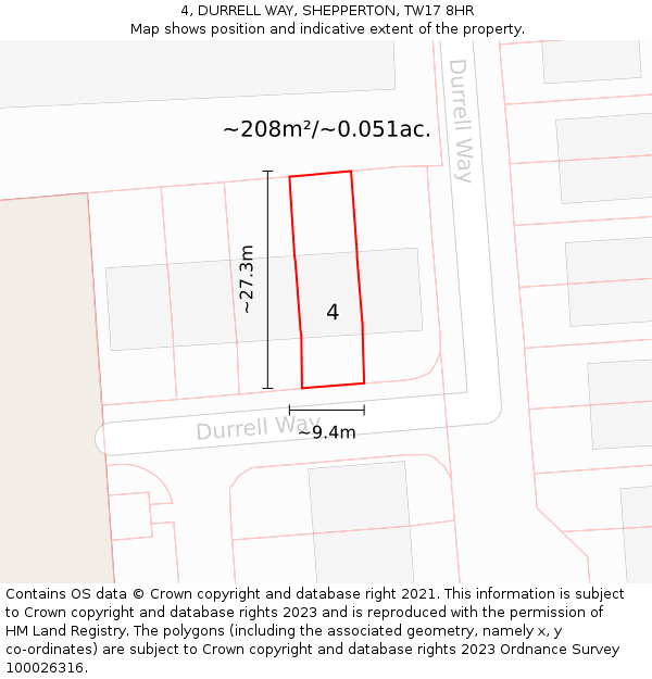 4, DURRELL WAY, SHEPPERTON, TW17 8HR: Plot and title map