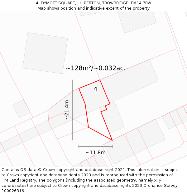 4, DYMOTT SQUARE, HILPERTON, TROWBRIDGE, BA14 7RW: Plot and title map