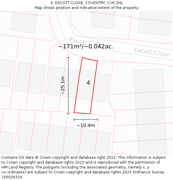 4, EACOTT CLOSE, COVENTRY, CV6 2NL: Plot and title map