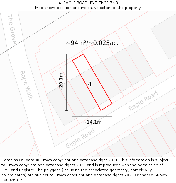 4, EAGLE ROAD, RYE, TN31 7NB: Plot and title map