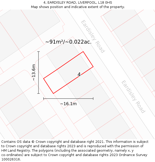 4, EARDISLEY ROAD, LIVERPOOL, L18 0HS: Plot and title map