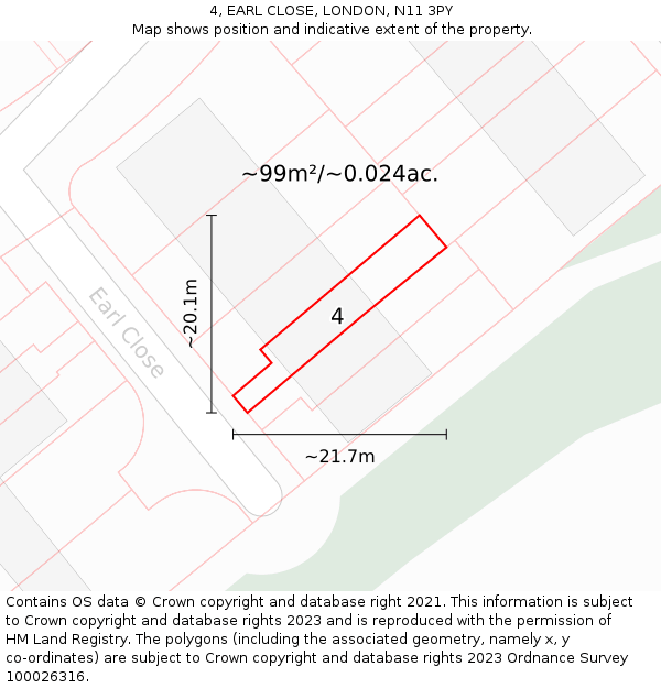 4, EARL CLOSE, LONDON, N11 3PY: Plot and title map
