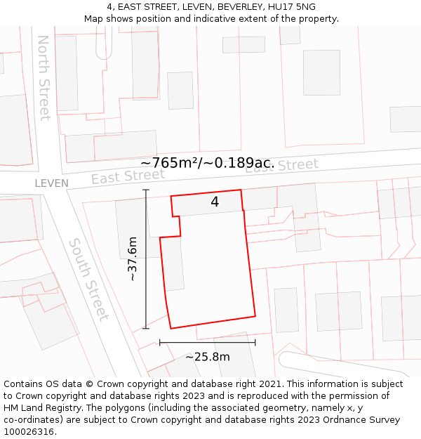 4, EAST STREET, LEVEN, BEVERLEY, HU17 5NG: Plot and title map