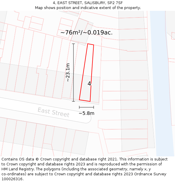 4, EAST STREET, SALISBURY, SP2 7SF: Plot and title map