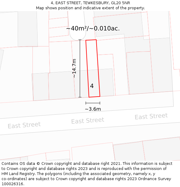 4, EAST STREET, TEWKESBURY, GL20 5NR: Plot and title map