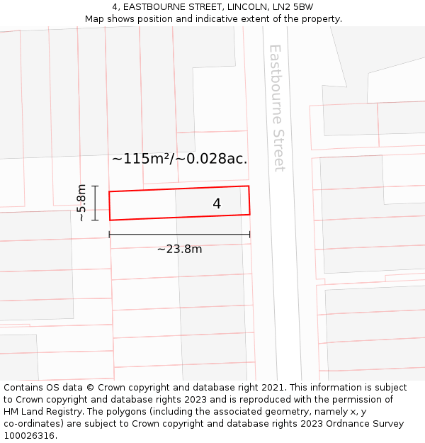 4, EASTBOURNE STREET, LINCOLN, LN2 5BW: Plot and title map