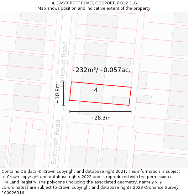 4, EASTCROFT ROAD, GOSPORT, PO12 3LG: Plot and title map