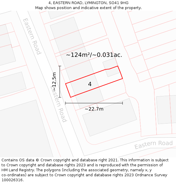 4, EASTERN ROAD, LYMINGTON, SO41 9HG: Plot and title map