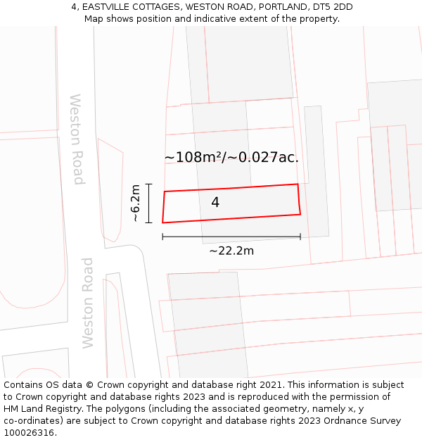 4, EASTVILLE COTTAGES, WESTON ROAD, PORTLAND, DT5 2DD: Plot and title map