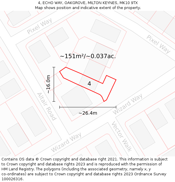 4, ECHO WAY, OAKGROVE, MILTON KEYNES, MK10 9TX: Plot and title map