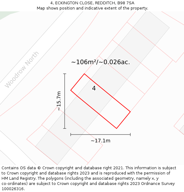 4, ECKINGTON CLOSE, REDDITCH, B98 7SA: Plot and title map