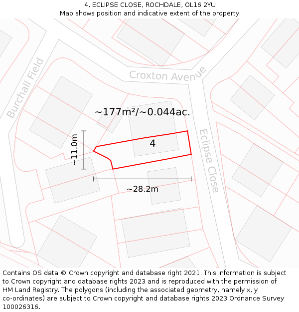 4, ECLIPSE CLOSE, ROCHDALE, OL16 2YU: Plot and title map