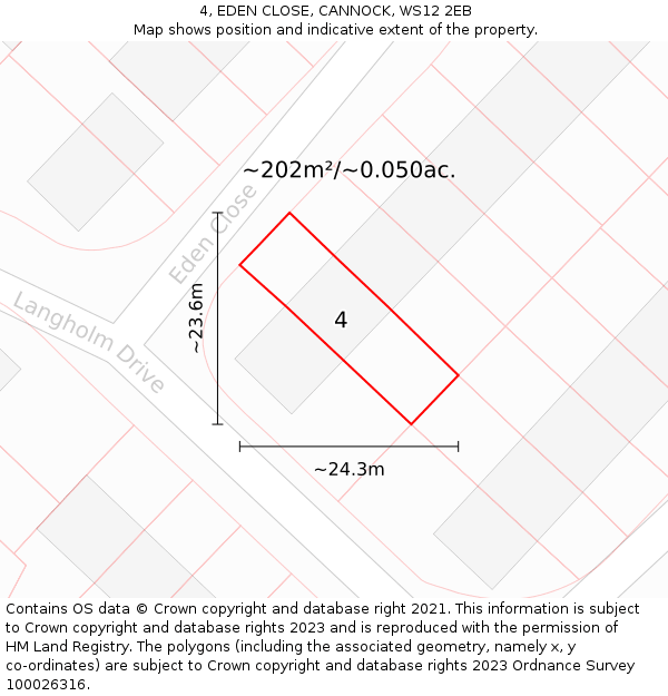 4, EDEN CLOSE, CANNOCK, WS12 2EB: Plot and title map