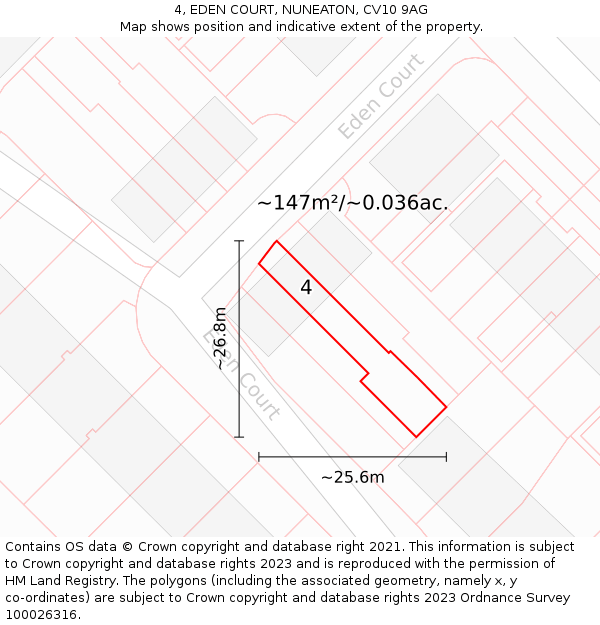4, EDEN COURT, NUNEATON, CV10 9AG: Plot and title map