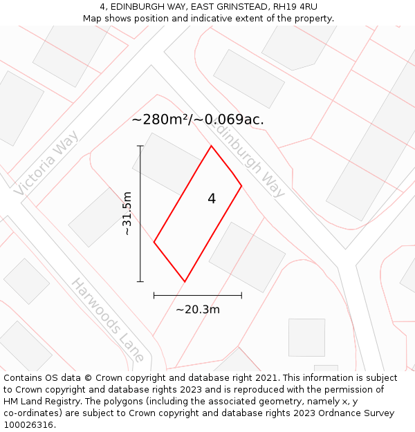 4, EDINBURGH WAY, EAST GRINSTEAD, RH19 4RU: Plot and title map