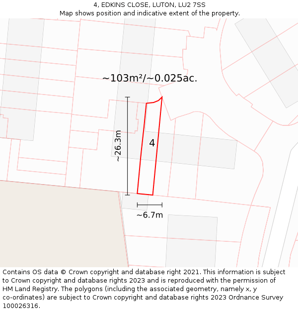 4, EDKINS CLOSE, LUTON, LU2 7SS: Plot and title map
