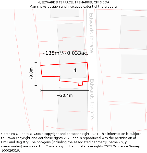 4, EDWARDS TERRACE, TREHARRIS, CF46 5DA: Plot and title map