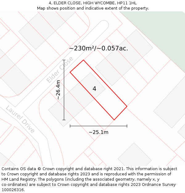 4, ELDER CLOSE, HIGH WYCOMBE, HP11 1HL: Plot and title map