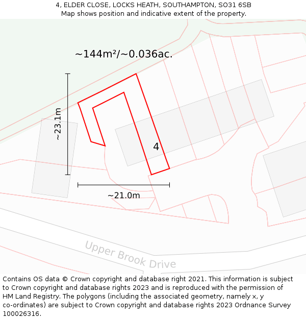 4, ELDER CLOSE, LOCKS HEATH, SOUTHAMPTON, SO31 6SB: Plot and title map
