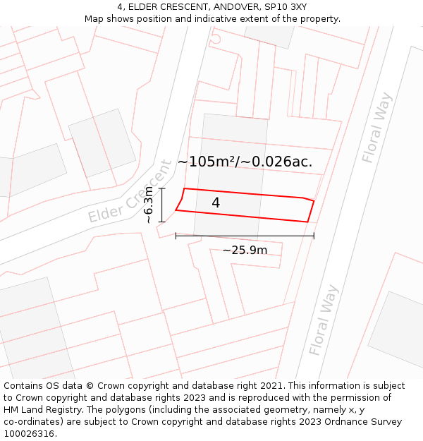 4, ELDER CRESCENT, ANDOVER, SP10 3XY: Plot and title map