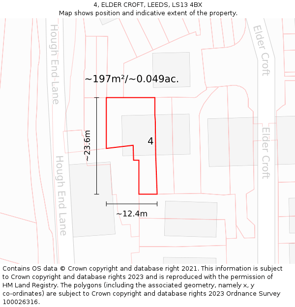 4, ELDER CROFT, LEEDS, LS13 4BX: Plot and title map