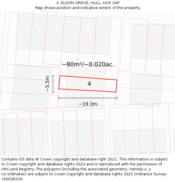 4, ELDON GROVE, HULL, HU5 2AP: Plot and title map