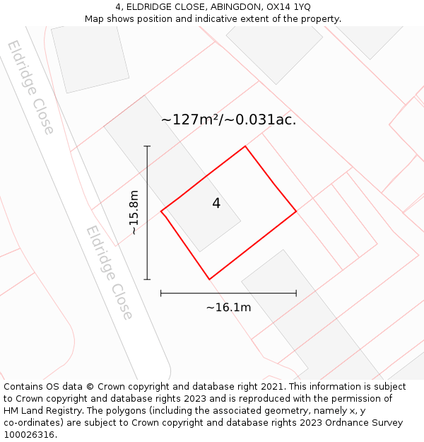4, ELDRIDGE CLOSE, ABINGDON, OX14 1YQ: Plot and title map