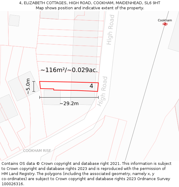 4, ELIZABETH COTTAGES, HIGH ROAD, COOKHAM, MAIDENHEAD, SL6 9HT: Plot and title map