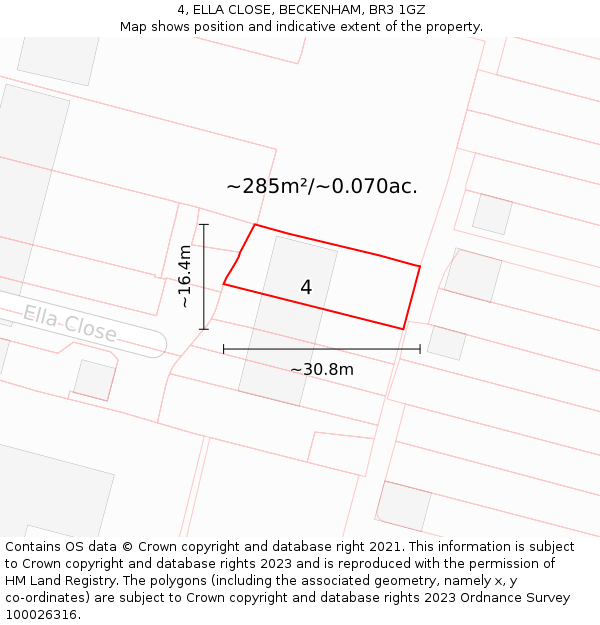 4, ELLA CLOSE, BECKENHAM, BR3 1GZ: Plot and title map