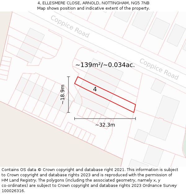 4, ELLESMERE CLOSE, ARNOLD, NOTTINGHAM, NG5 7NB: Plot and title map