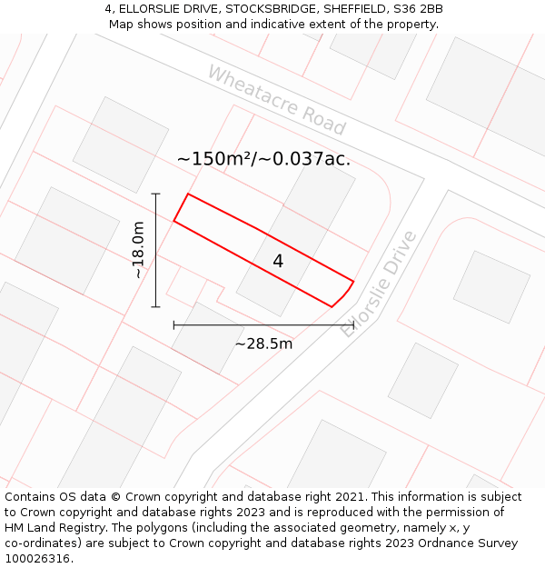 4, ELLORSLIE DRIVE, STOCKSBRIDGE, SHEFFIELD, S36 2BB: Plot and title map