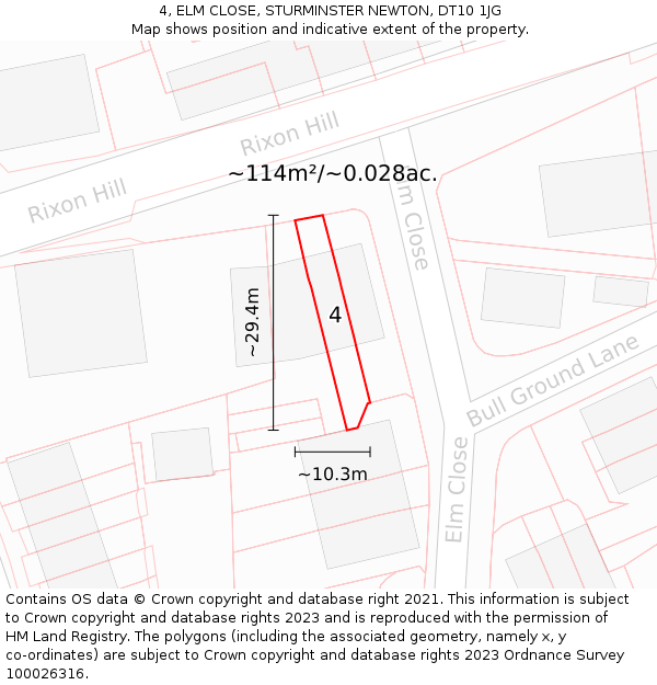 4, ELM CLOSE, STURMINSTER NEWTON, DT10 1JG: Plot and title map