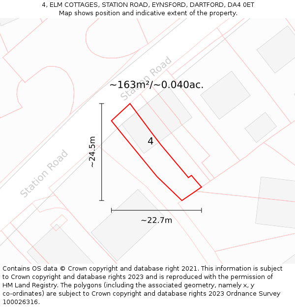 4, ELM COTTAGES, STATION ROAD, EYNSFORD, DARTFORD, DA4 0ET: Plot and title map