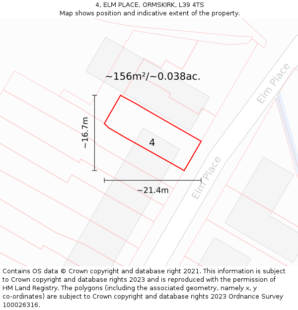 4, ELM PLACE, ORMSKIRK, L39 4TS: Plot and title map