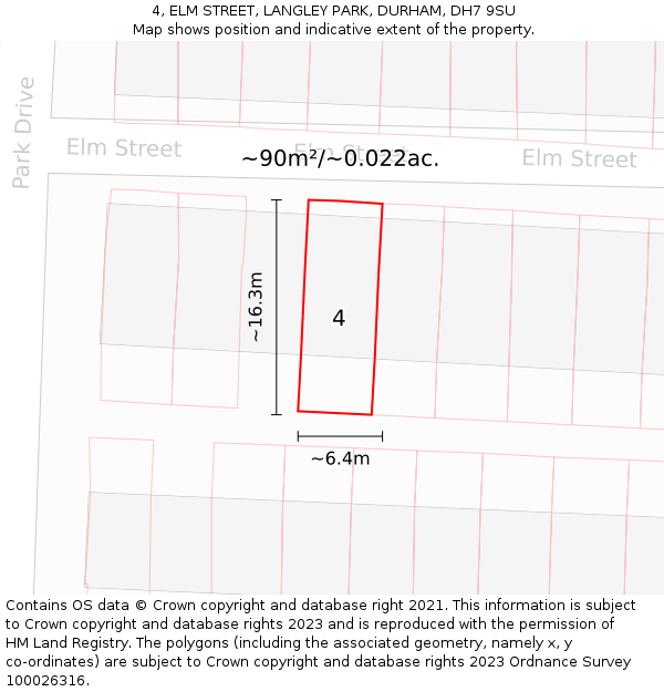 4, ELM STREET, LANGLEY PARK, DURHAM, DH7 9SU: Plot and title map