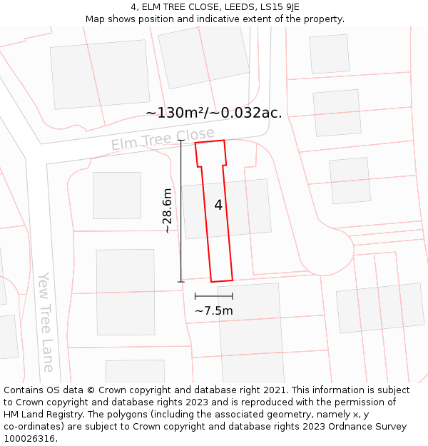 4, ELM TREE CLOSE, LEEDS, LS15 9JE: Plot and title map