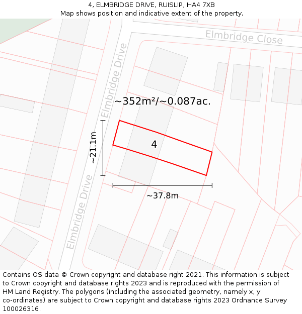 4, ELMBRIDGE DRIVE, RUISLIP, HA4 7XB: Plot and title map