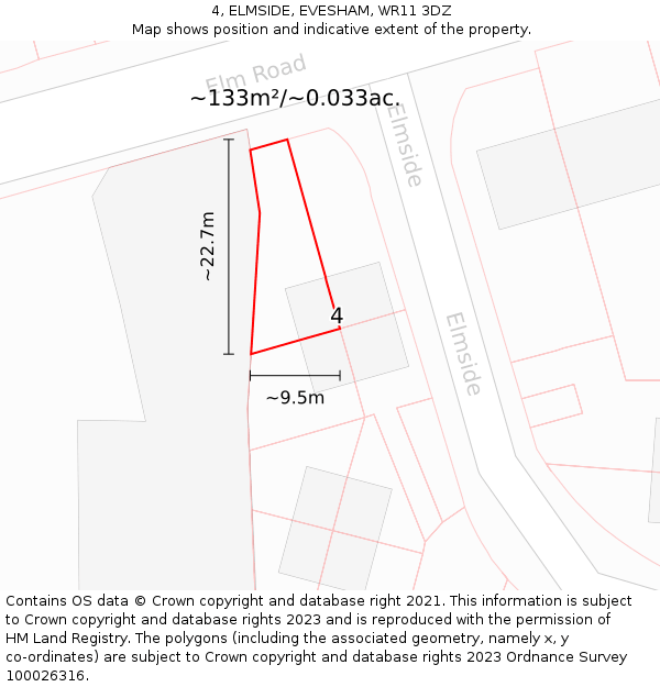 4, ELMSIDE, EVESHAM, WR11 3DZ: Plot and title map