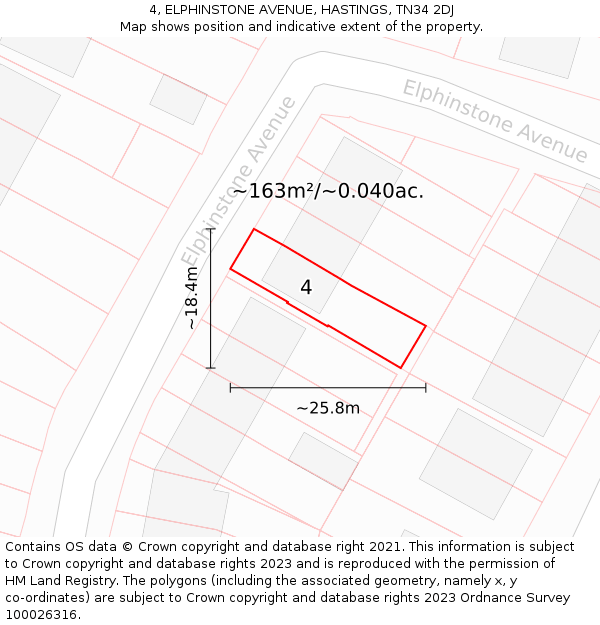 4, ELPHINSTONE AVENUE, HASTINGS, TN34 2DJ: Plot and title map