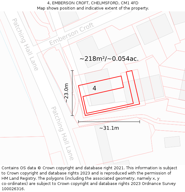 4, EMBERSON CROFT, CHELMSFORD, CM1 4FD: Plot and title map