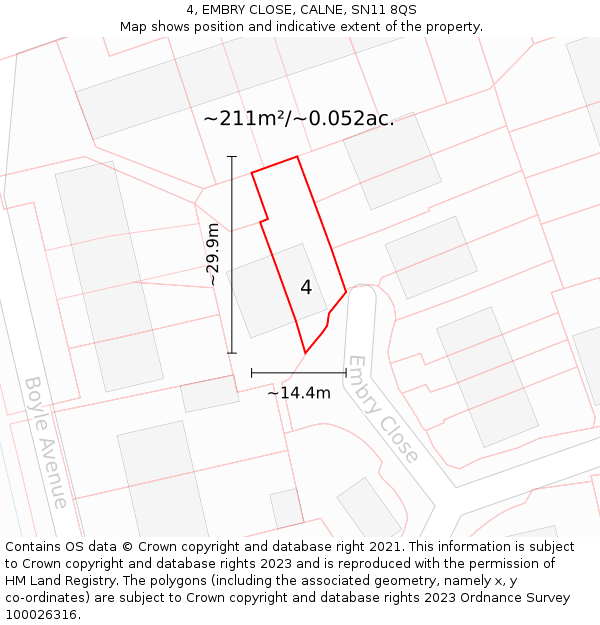 4, EMBRY CLOSE, CALNE, SN11 8QS: Plot and title map