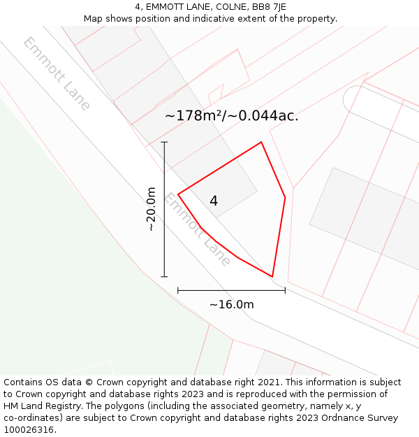 4, EMMOTT LANE, COLNE, BB8 7JE: Plot and title map