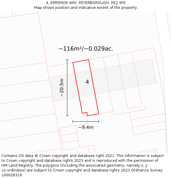 4, EMPEROR WAY, PETERBOROUGH, PE2 9FE: Plot and title map