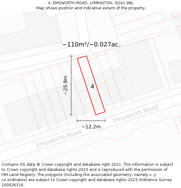 4, EMSWORTH ROAD, LYMINGTON, SO41 9BL: Plot and title map