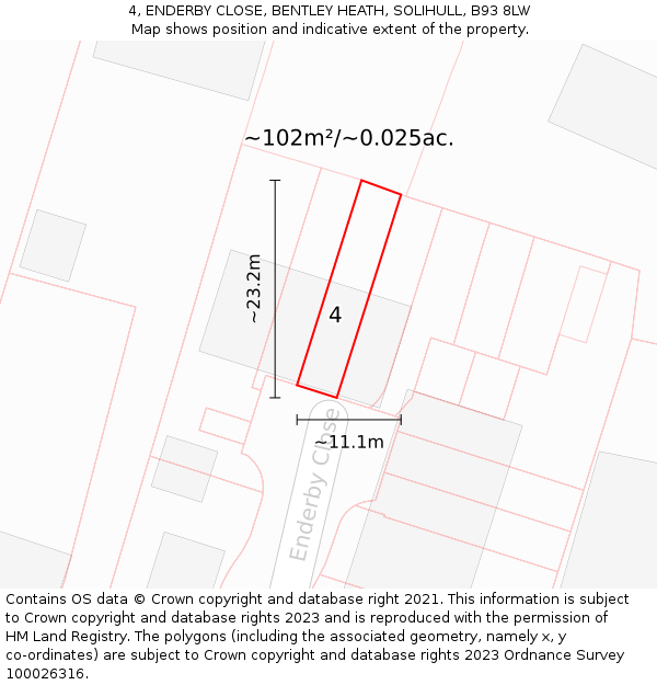 4, ENDERBY CLOSE, BENTLEY HEATH, SOLIHULL, B93 8LW: Plot and title map