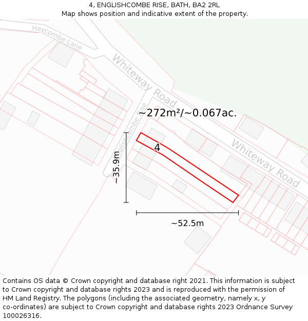 4, ENGLISHCOMBE RISE, BATH, BA2 2RL: Plot and title map